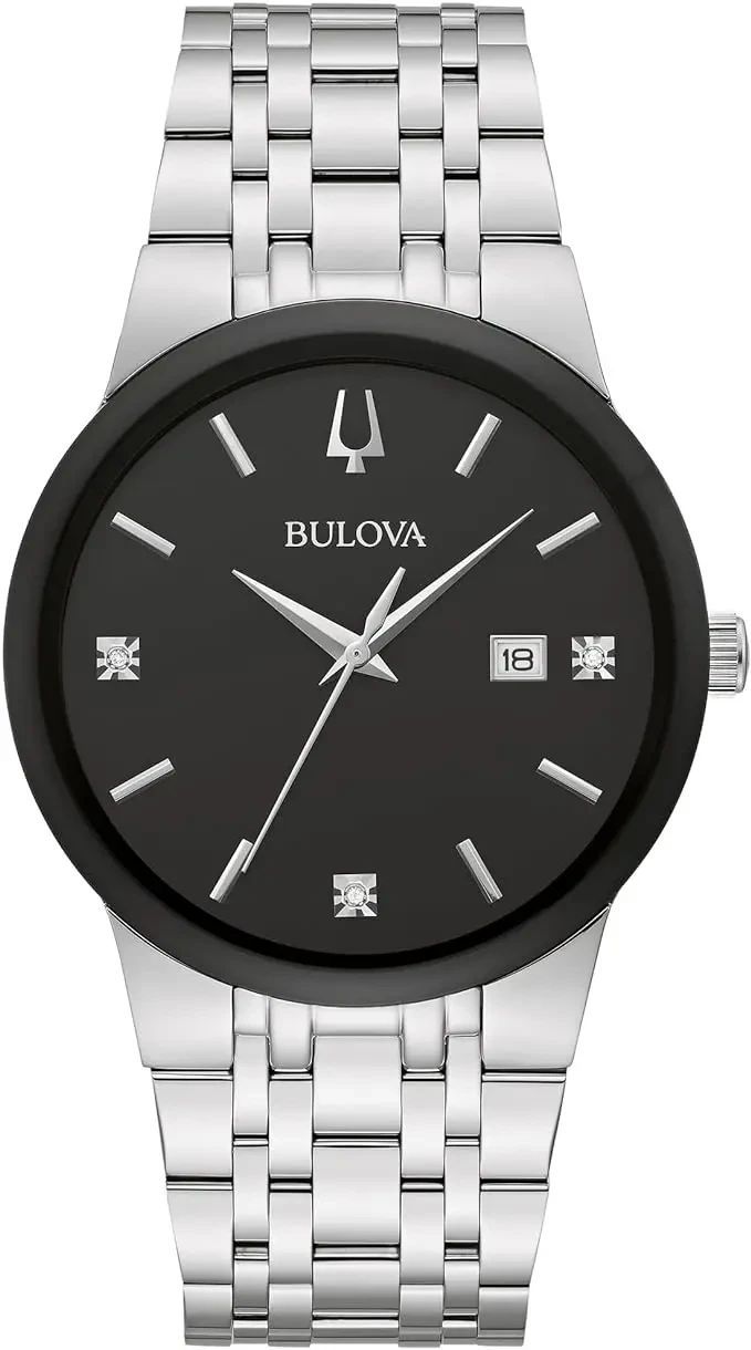 Bulova Men's Modern Gold Tone Stainless Steel 3-Hand Calendar Date Quartz Watch, Diamond